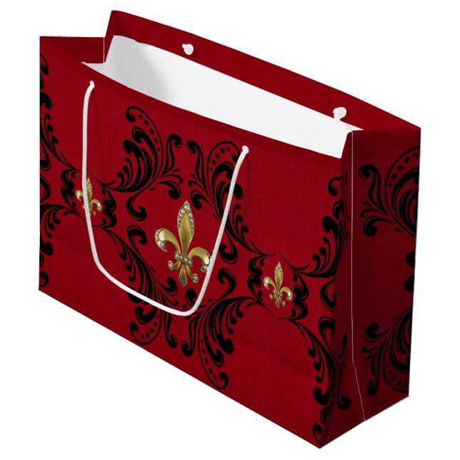 Black Acanthus on Red Large Gift Bag (Front Angled)
