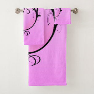 Black Accent on Pink Monogram Bath Towel Set