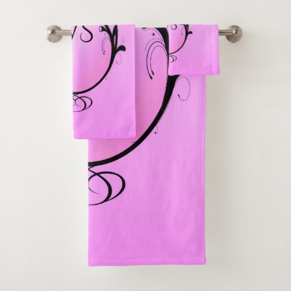 Black Accent on Pink Monogram Bath Towel Set