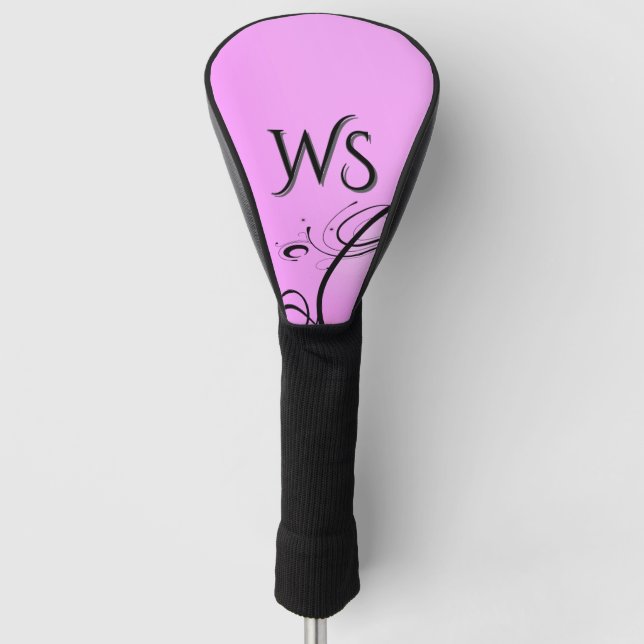 Black Accent on Pink Monogram Golf Head Cover (Front)