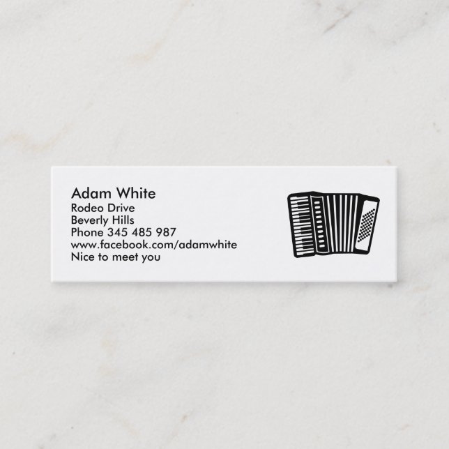 Black Accordion Mini Business Card (Front)