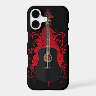 Black Acoustic Guitar Art Music Lover Red iPhone 17 Case