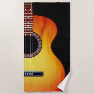 Black Acoustic Guitar Beach Towel
