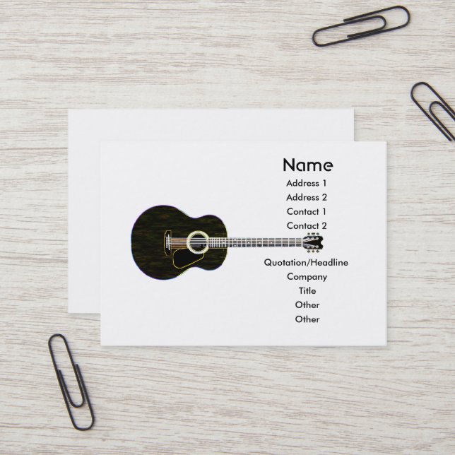 Black Acoustic Guitar Business Card (Front/Back In Situ)