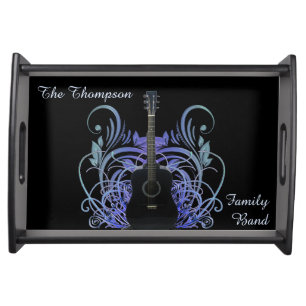 Black Acoustic Guitar Fancy Music Serving Tray