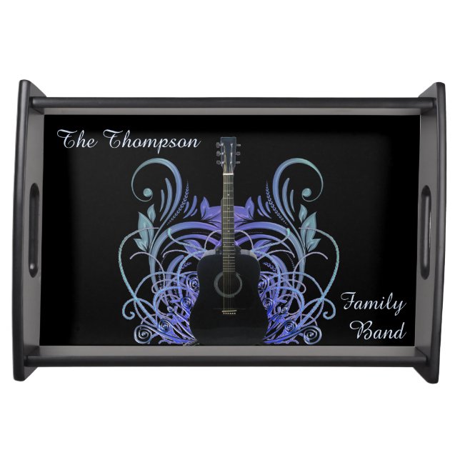 Black Acoustic Guitar Fancy Music Serving Tray (Front)