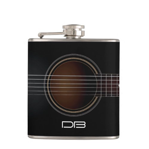 Black Acoustic Guitar Monogram Music Flask