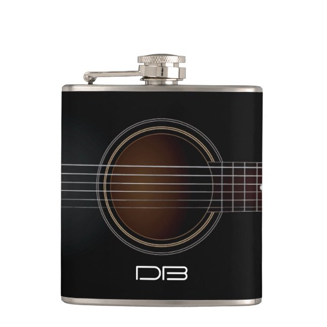 Black Acoustic Guitar Monogram Music Flask (Front)