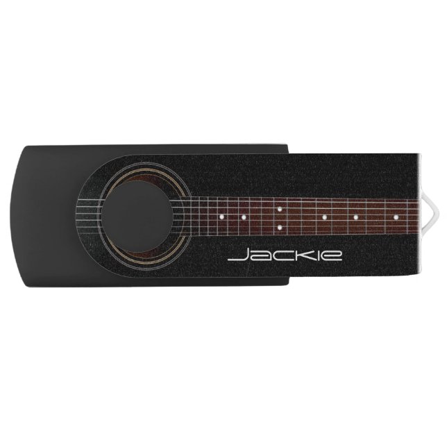 Black Acoustic Guitar Music USB Flash Drive (Front)