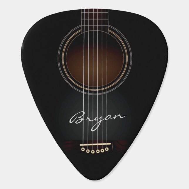Black Acoustic Guitar Personal Guitar Pick (Back)