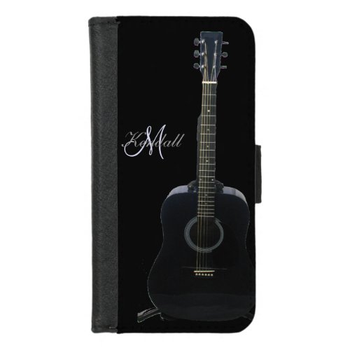Black Acoustic Guitar Phone Wallet Case