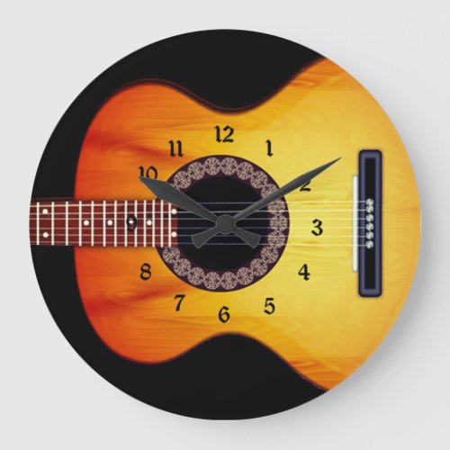 Black Acoustic Guitar Round Large Clock