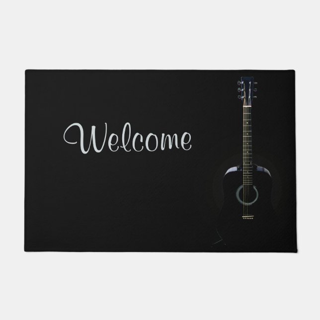 Black Acoustic Guitar Welcome Mat Door Mat (Front)
