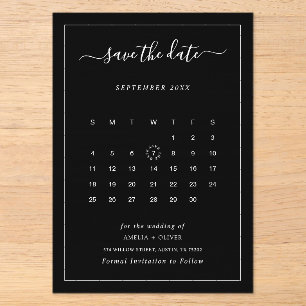 Black Acrylic Calendar Minimalist Save the Date