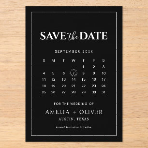 Black Acrylic Calendar Minimalist Save the Date