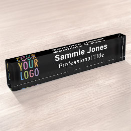 Black Acrylic Desk Name Plate Business Logo Modern