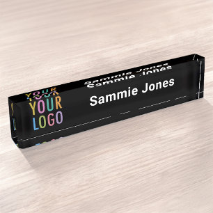 Black Acrylic Desk Name Plate Business Logo Modern