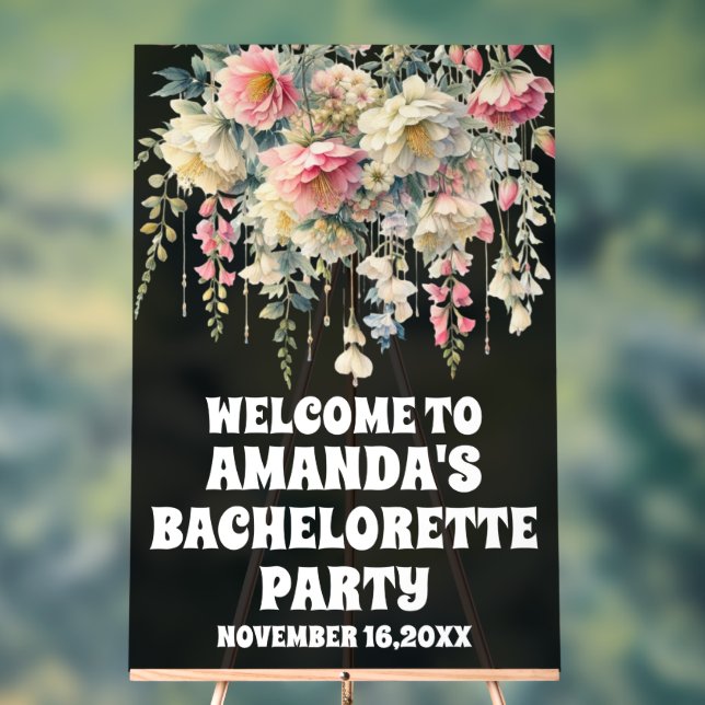 Black Acrylic Floral Bachelorette Welcome Sign (Neutral)