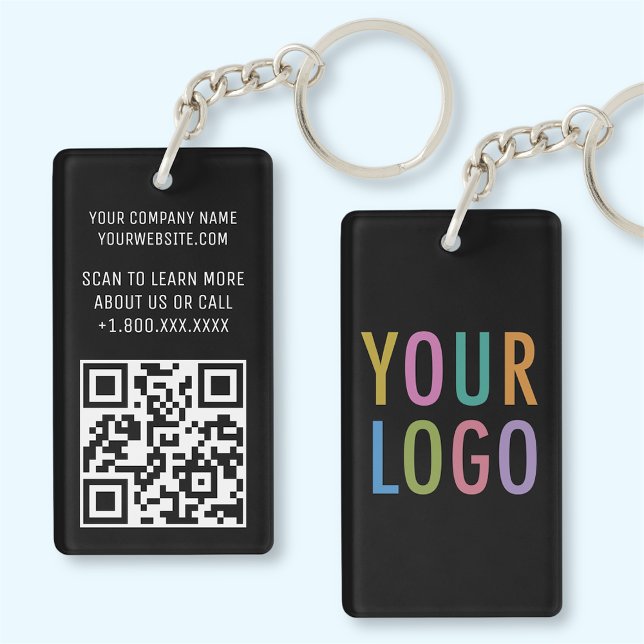 Black Acrylic QR Code Keychain Custom Logo Branded (MISOOK 1.5 x 2.75 inch Rectangle Black Acrylic QR Code Keychain with Logo)