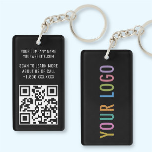 Black Acrylic QR Code Keychain with Logo Rectangle