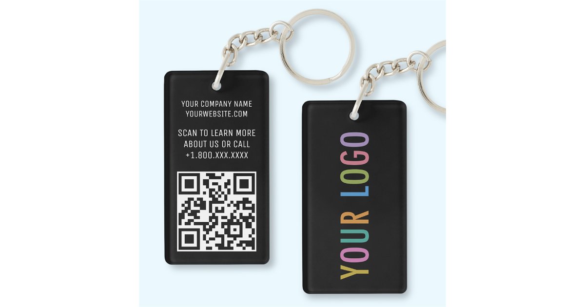 Black Acrylic QR Code Keychain with Logo Rectangle | Zazzle
