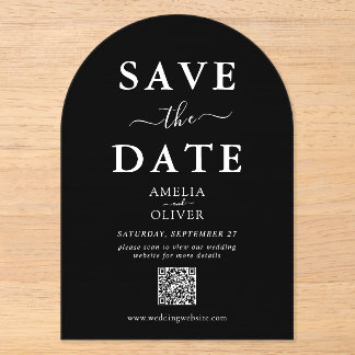 Black Acrylic QR Code Wedding Save the Date Arch