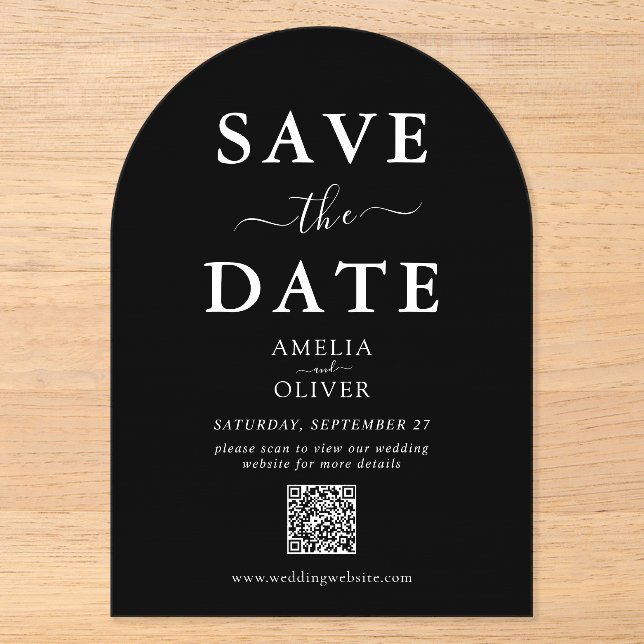 Black Acrylic QR Code Wedding Save the Date Arch  (Front)