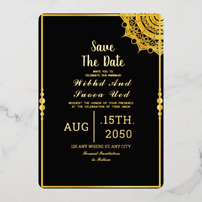 Black Acrylic Wedding Luxury Save the Date Foil Invitation (Front)