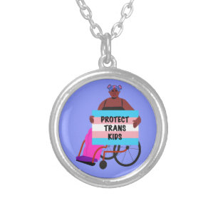 Black Activist in a Wheelchair: Protect Trans Kids Silver Plated Necklace