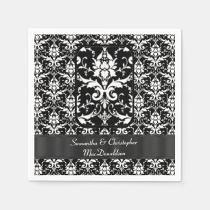 Black ad white wedding damask pattern paper napkins
