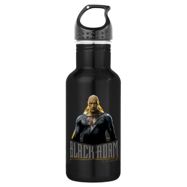 Black Adam Character and Name Graphic Stainless Steel Water Bottle (Front)