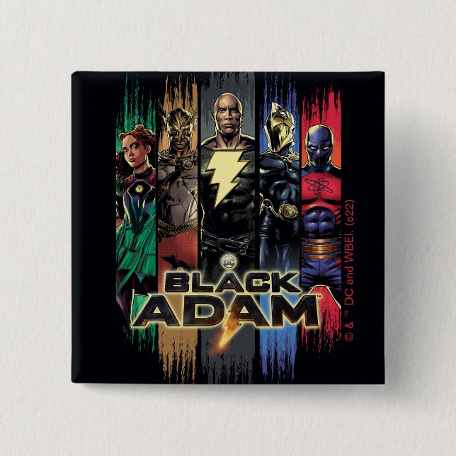 Black Adam Characters In Stripes Graphic Button (Front)