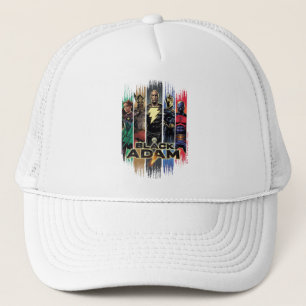 Black Adam Characters In Stripes Graphic Trucker Hat