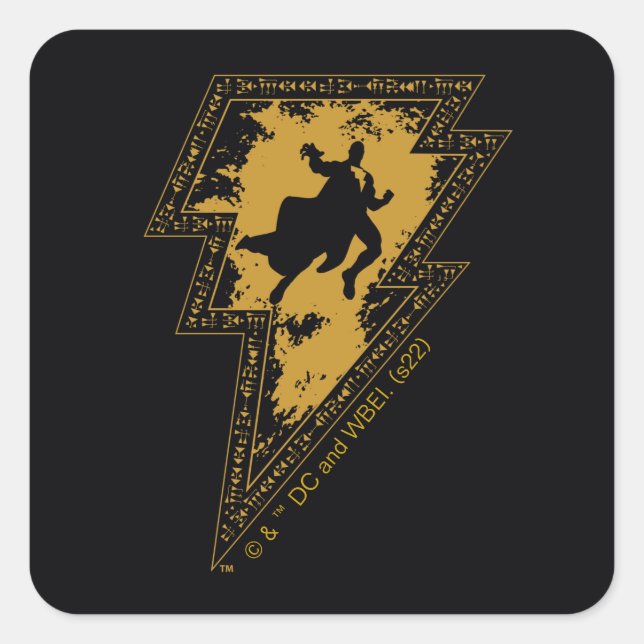 Black Adam Distressed Lightning Bolt Graphic Square Sticker (Front)