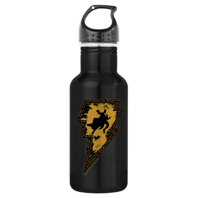 Black Adam Distressed Lightning Bolt Graphic Stainless Steel Water Bottle (Front)