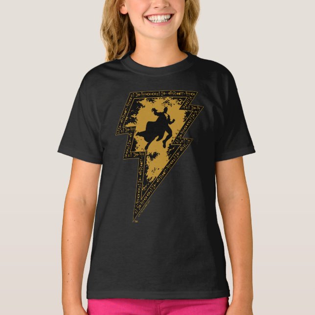 Black Adam Distressed Lightning Bolt Graphic T-Shirt (Front)