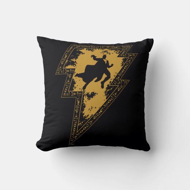 Black Adam Distressed Lightning Bolt Graphic Throw Pillow (Front)
