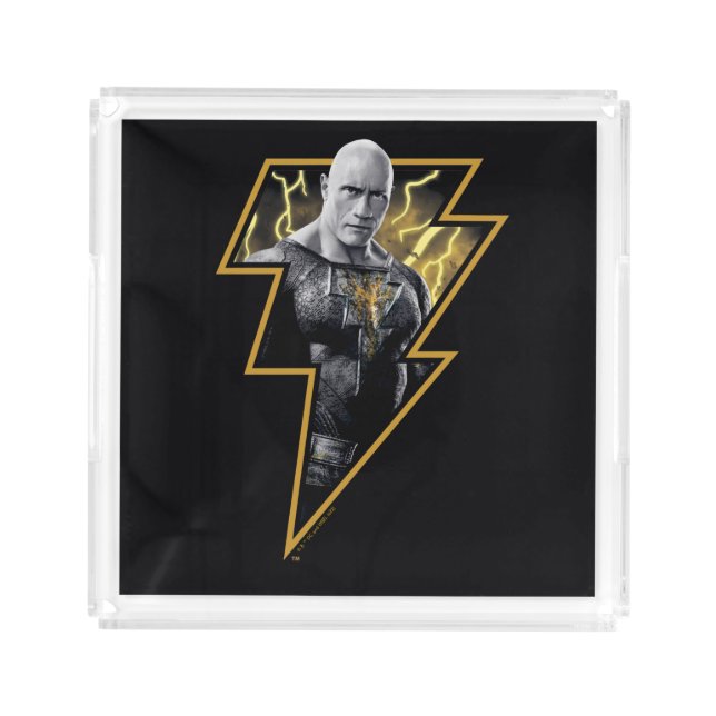 Black Adam Gray and Gold Lightning Graphic Acrylic Tray (Front)
