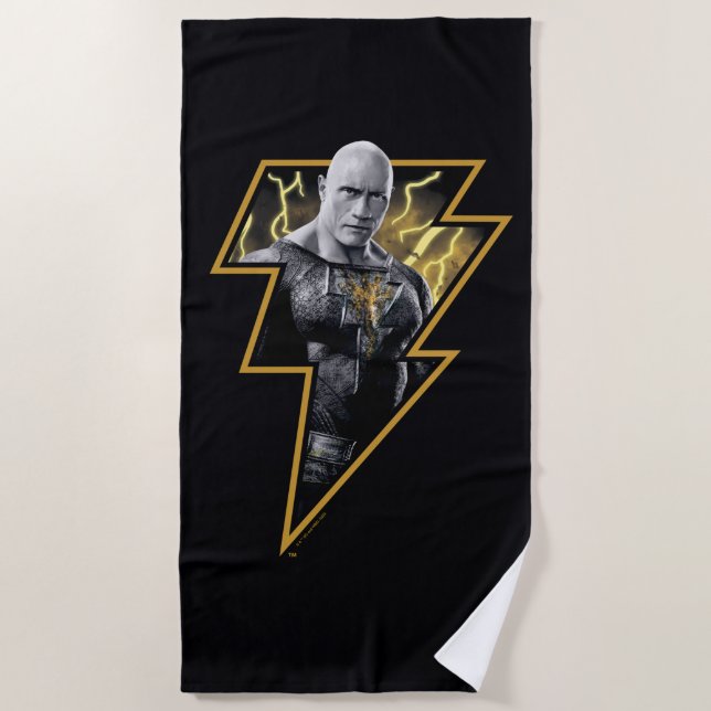 Black Adam Gray and Gold Lightning Graphic Beach Towel (Front)
