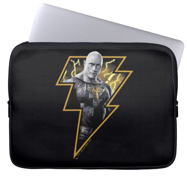 Black Adam Gray and Gold Lightning Graphic Laptop Sleeve (Front)