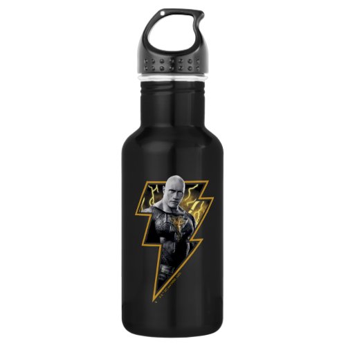 Black Adam Gray and Gold Lightning Graphic Stainless Steel Water Bottle