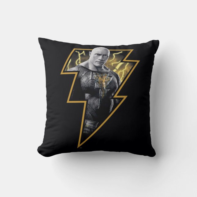Black Adam Gray and Gold Lightning Graphic Throw Pillow (Front)