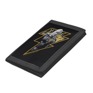 Black Adam Gray and Gold Lightning Graphic Trifold Wallet