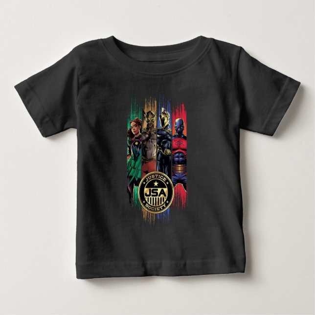 Black Adam Justice Society Heroes In Stripes Baby T-Shirt (Front)
