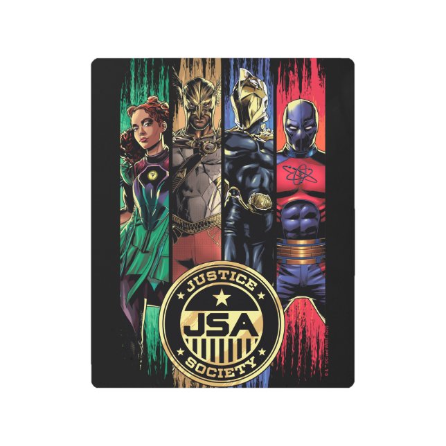 Black Adam Justice Society Heroes In Stripes Metal Print (Front)