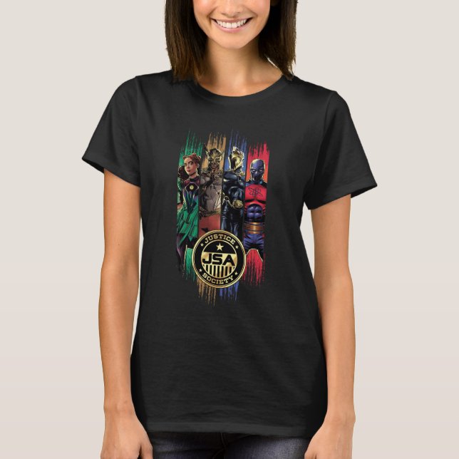 Black Adam Justice Society Heroes In Stripes T-Shirt (Front)