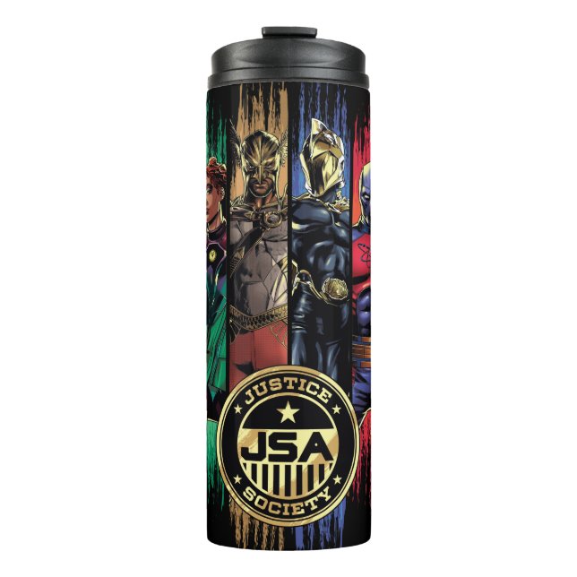Black Adam Justice Society Heroes In Stripes Thermal Tumbler (Front)