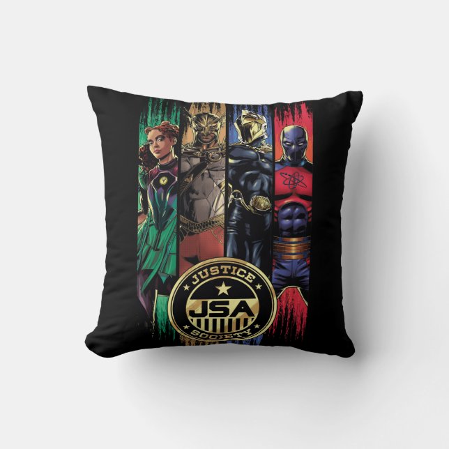 Black Adam Justice Society Heroes In Stripes Throw Pillow (Front)