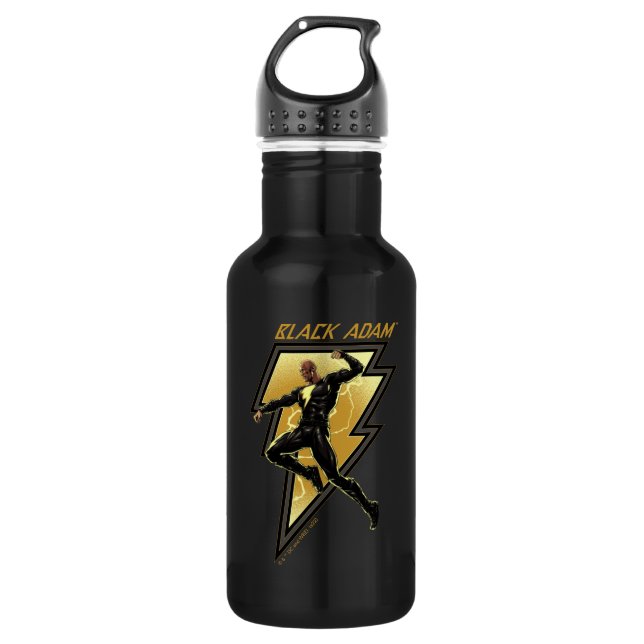 Black Adam Lightning Bolt Character Illustration Stainless Steel Water Bottle (Front)