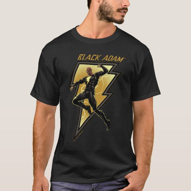 Black Adam Lightning Bolt Character Illustration T-Shirt (Front)